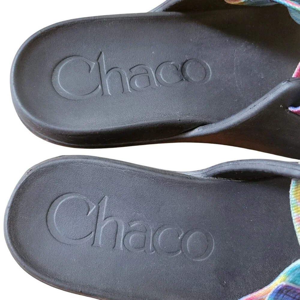 Chaco Youth Summer Rainbow Tie‎ Dye Slide Sandals 4 CHILLOS